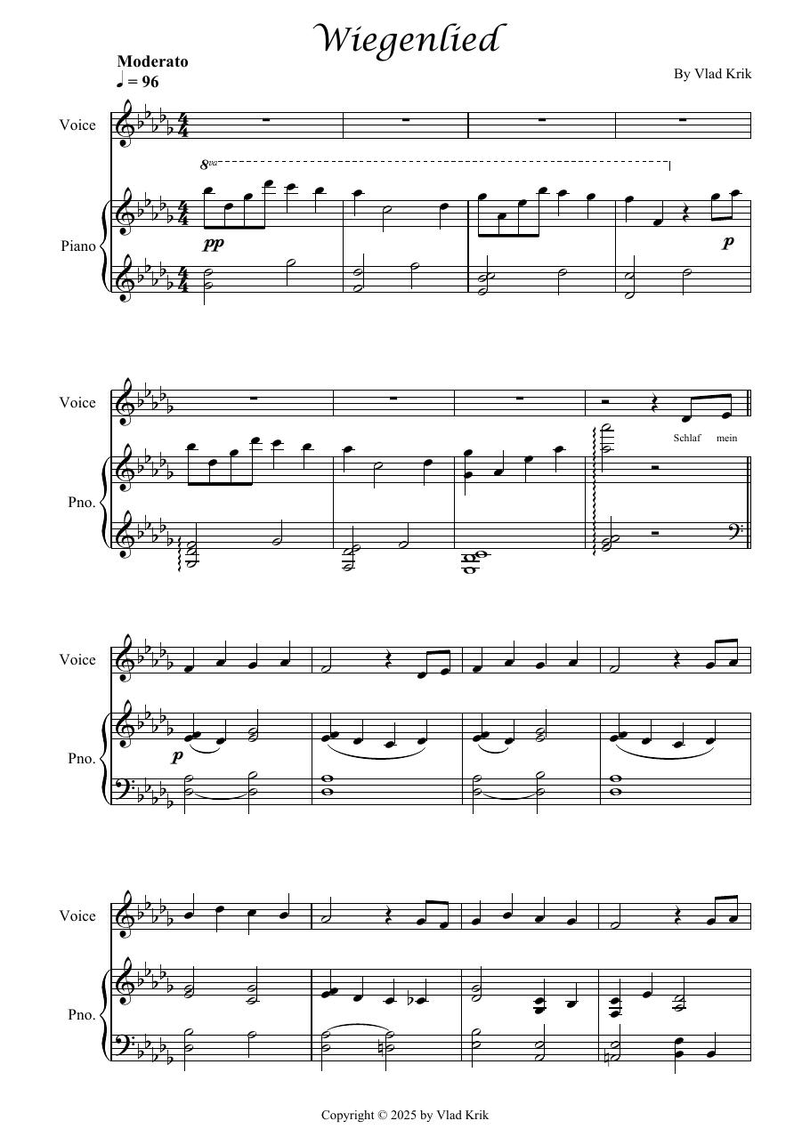 Wiegenlied — first page of the score